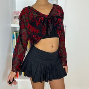 Vintage Sheer Graphic Bolero Shrug Top (L)